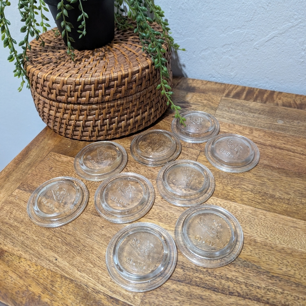 BALL No.10 Vintage Clear Glass Canning Jar Lid Inserts, 2.5"‎ diameter. Lot of 9